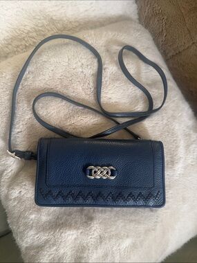 Brighton Navy Leather Crossbody Wallet with Silver Accent